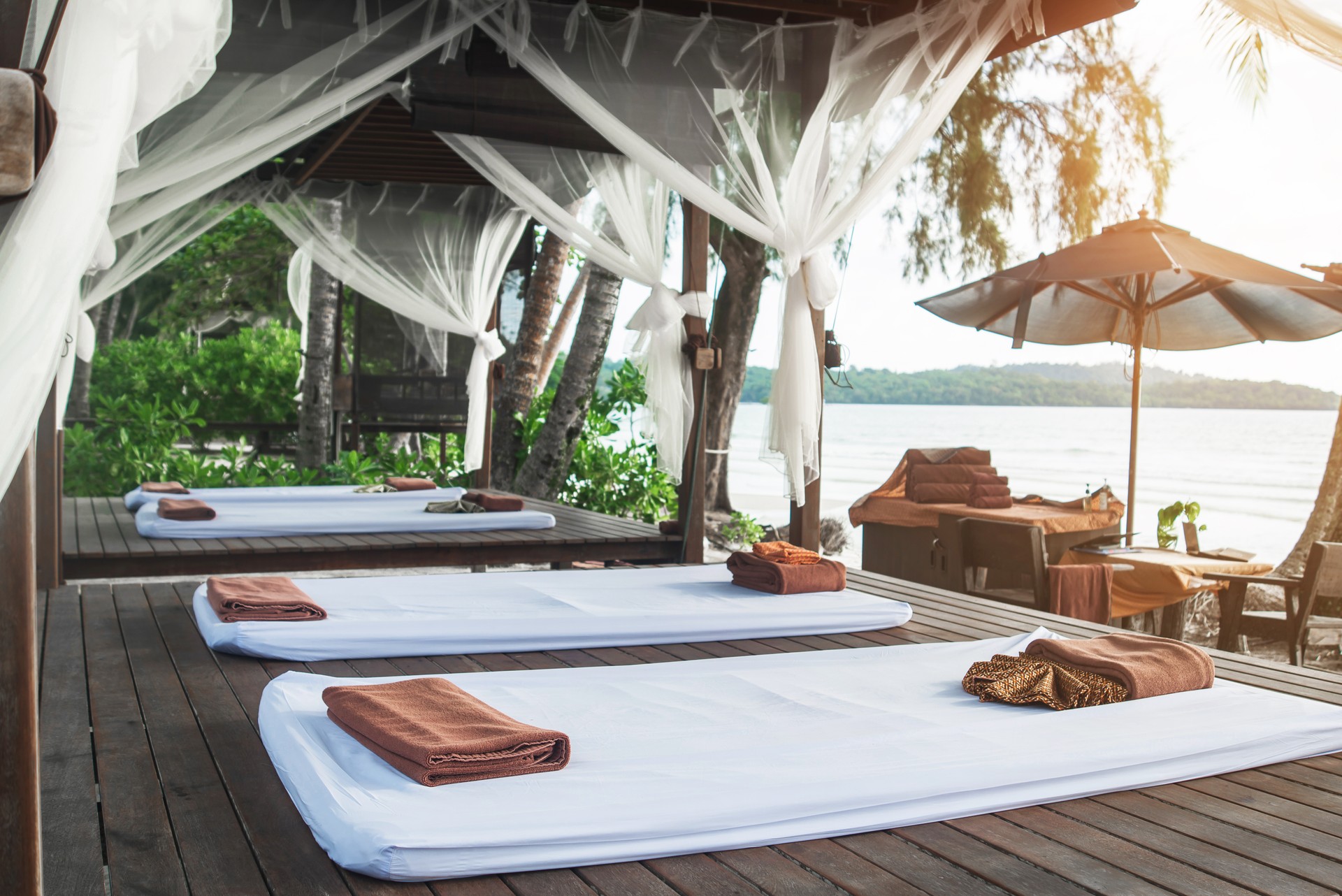 Relaxation area. Massage and Spa on the beach.